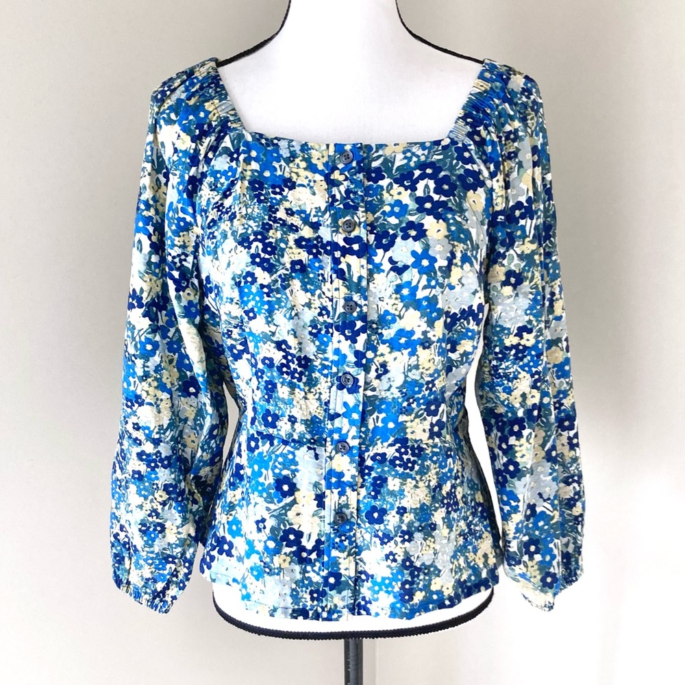 Ann Taylor Floral Button Square Neck Top Size S - Picture 2 of 8